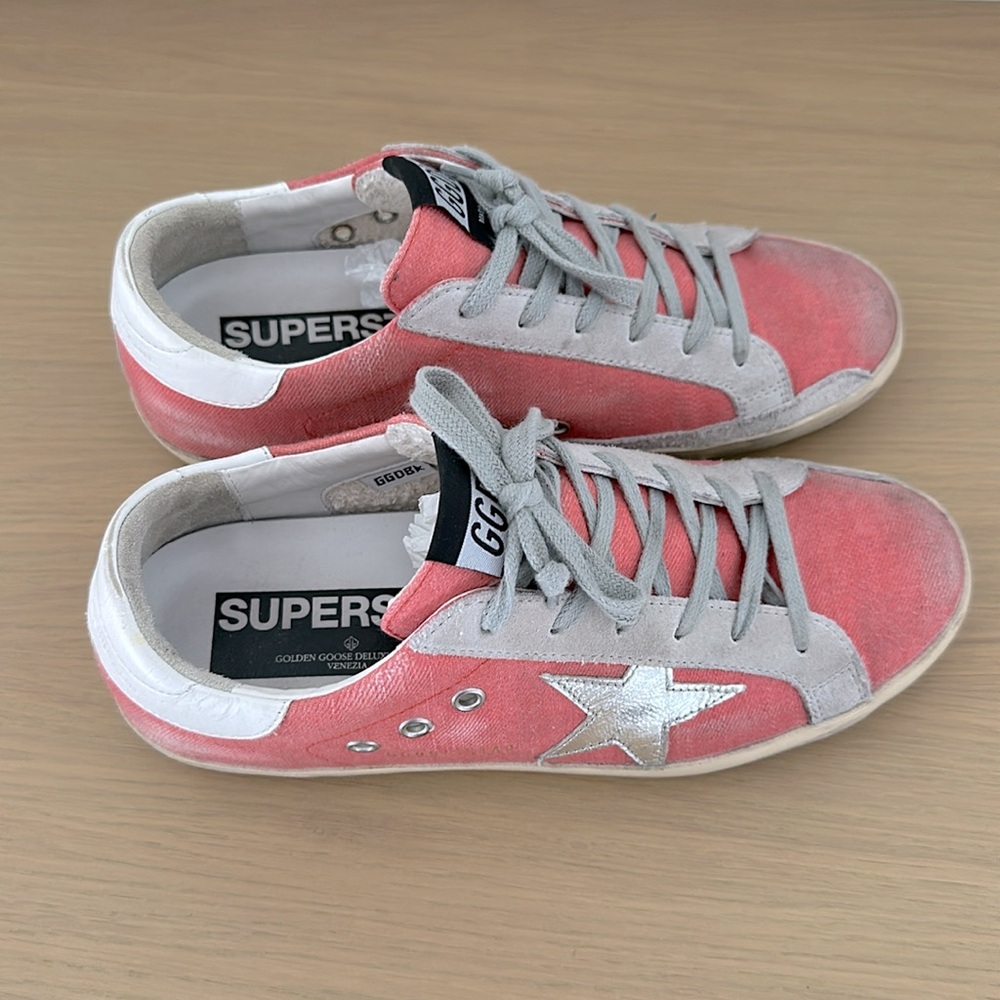 Golden Goose Superstar Coral Pink and Gray Sneakers with Silver Star size 38 - Picture 7 of 12
